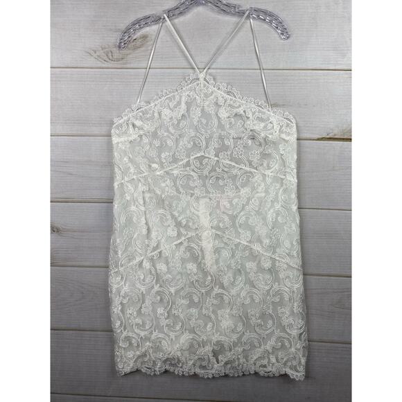 VICTORIA'S SECRET Slip Dress Lingerie XXL White Lace Strappy Back Halter - Picture 1 of 12